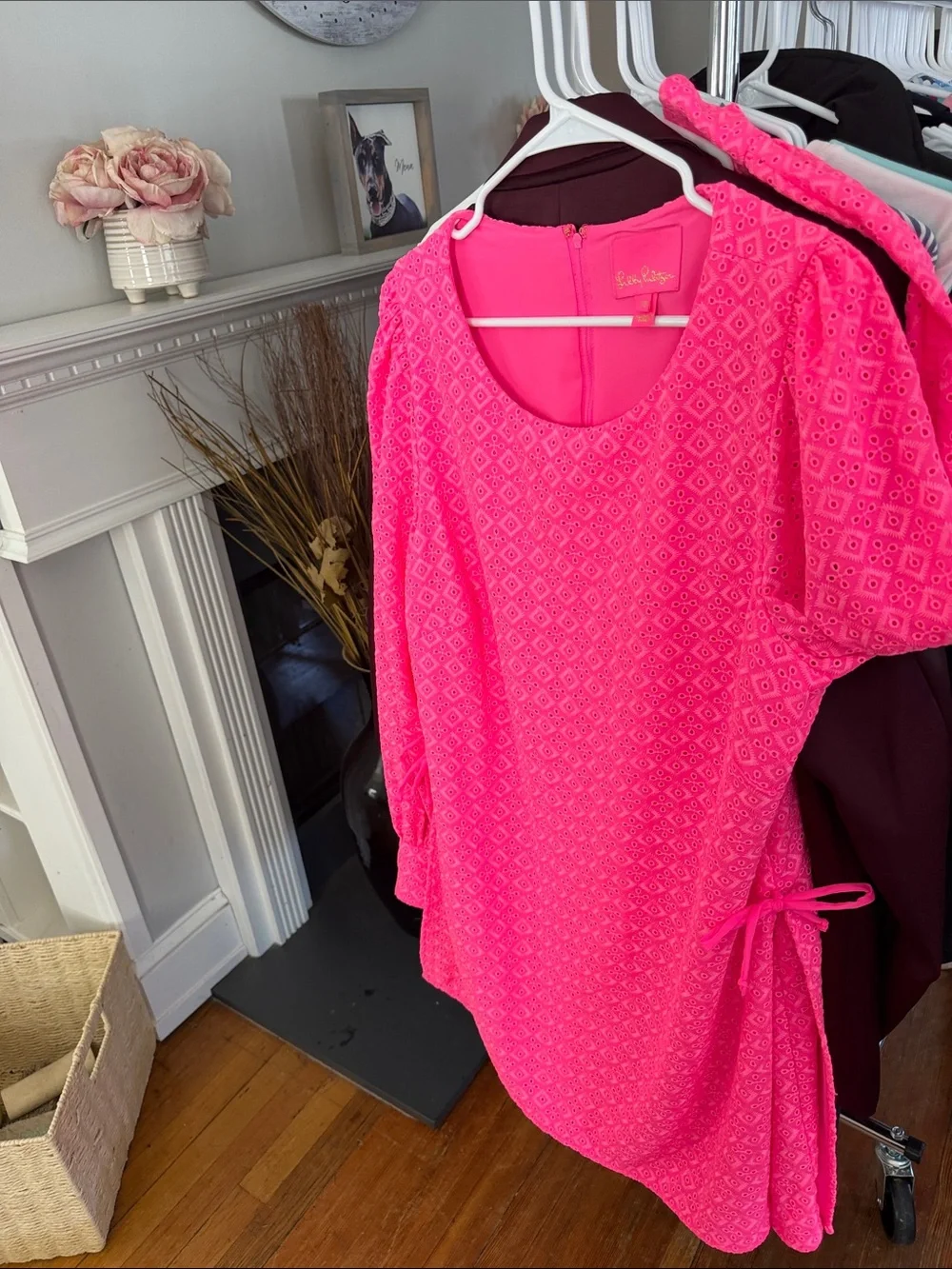 Lilly Pulitzer Hot Pink Diamond Eyelet Shift Dress/Romper - Picture 3 of 5